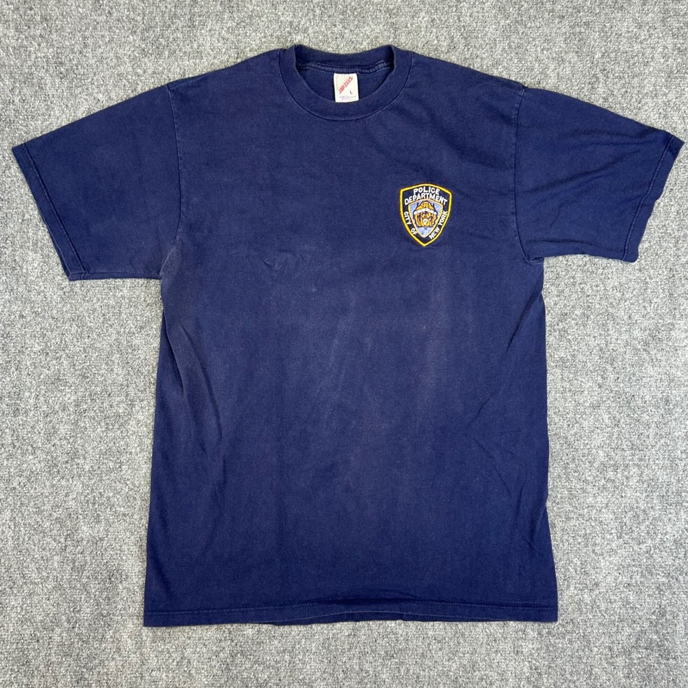 Vintage Jerzees NYPD Police Department Shirt Navy Blue Large Made in USA 90s